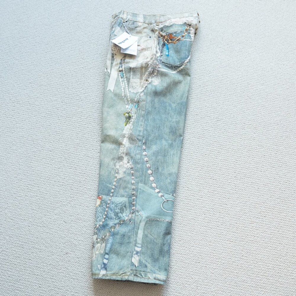 Acne Studios Lace and Pearl Chain Print Wide-Leg Denim Trousers - Picture 5 of 9